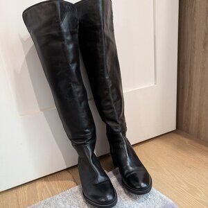 Black over-the-knee leather boots